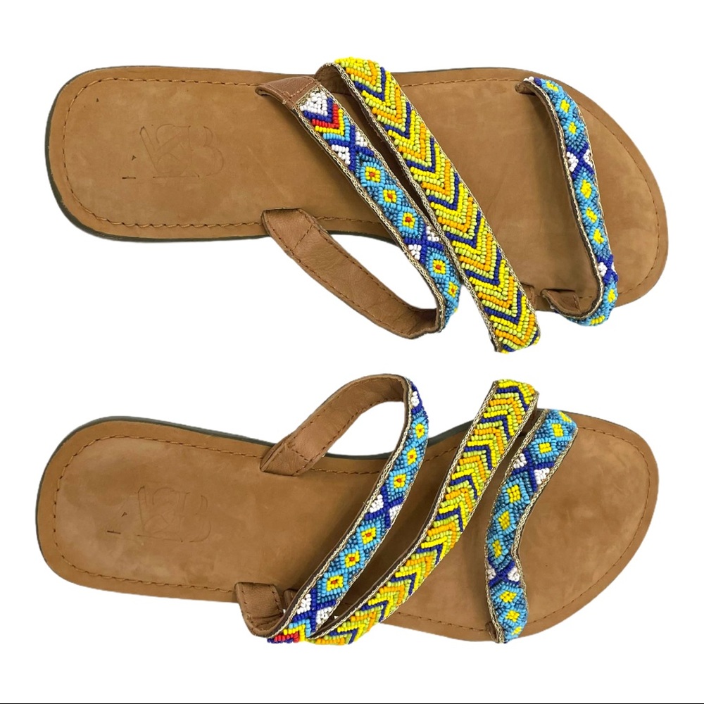 Beaded Genuine Leather Sandals Size 39 NWOT